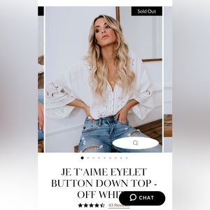 Vici JE T'AIME EYELET BUTTON DOWN TOP - OFF WHITE